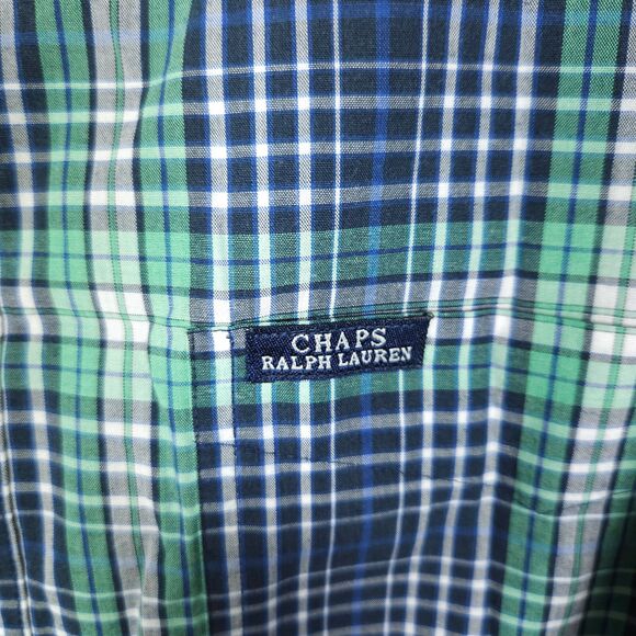 VTG Chaps Ralph Lauren Mens Large Blue Green Plaid Button Down Shirt - Picture 2 of 7